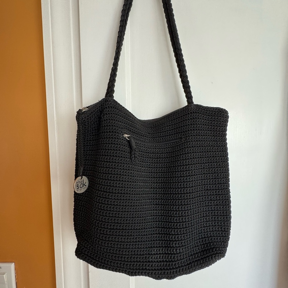 The Sak Black Crochet Shoulder Tote